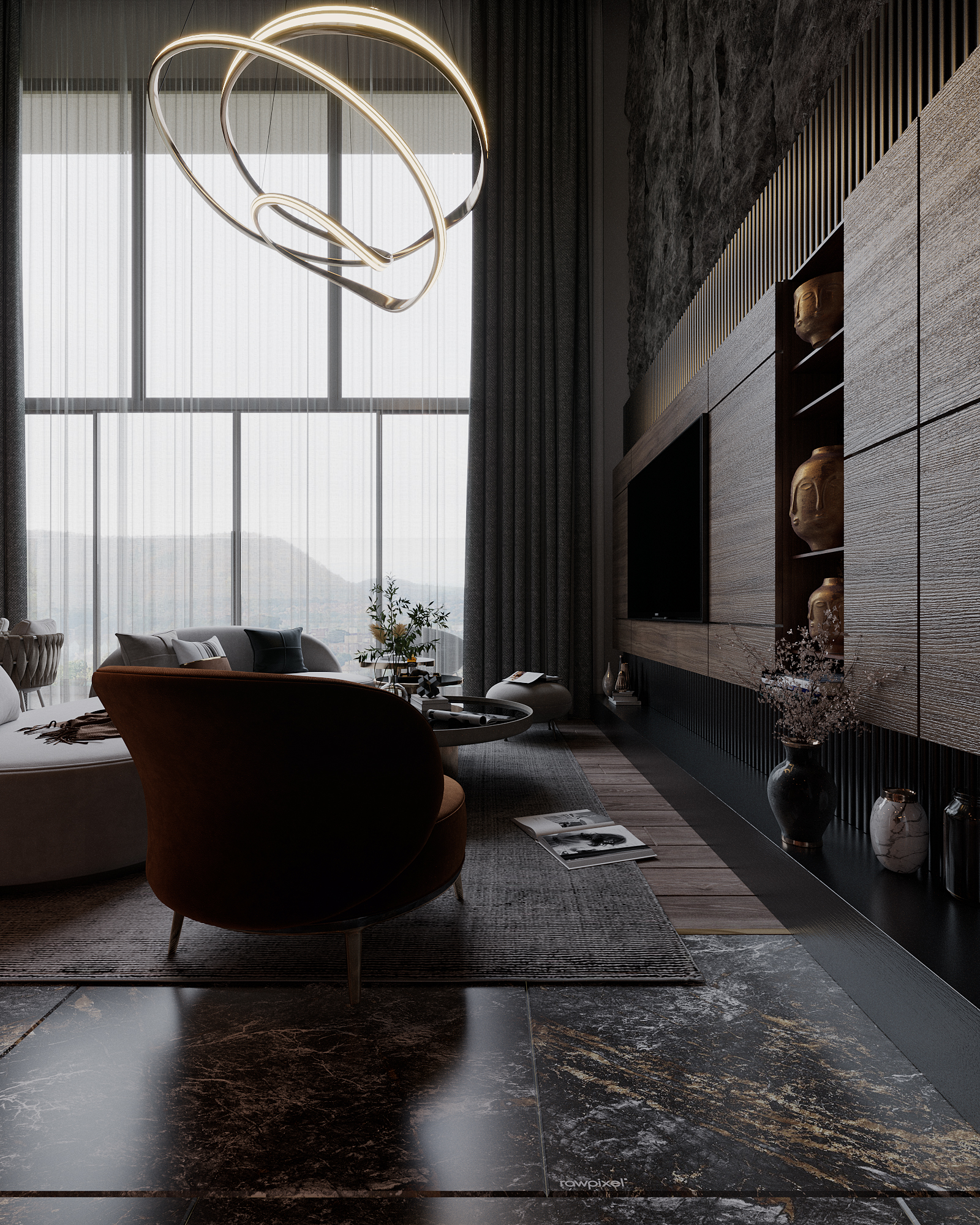 Phòng khách thiết kế nội thất Duplex theo phong cách hiện đại