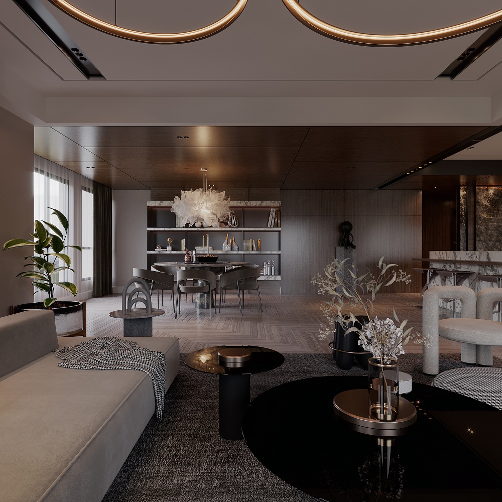 Không gian phòng ăn Penthouse được thiết kế theo phong cách đương đại